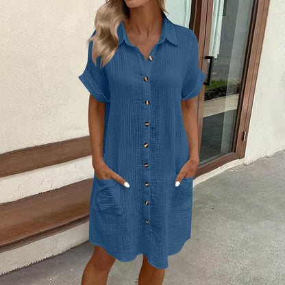 Robe mi-longue boutonnée en lin avec poches