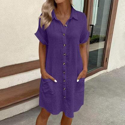 Robe mi-longue boutonnée en lin avec poches