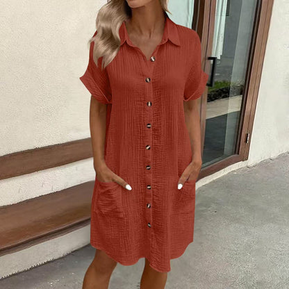 Robe mi-longue boutonnée en lin avec poches