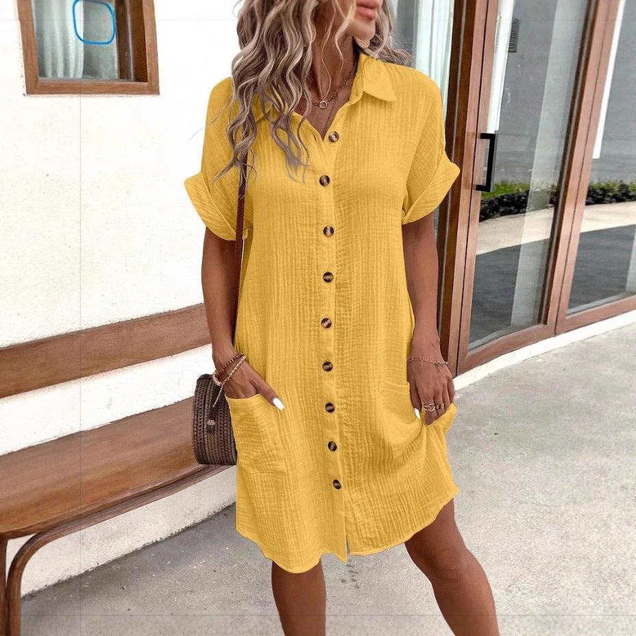 Robe mi-longue boutonnée en lin avec poches