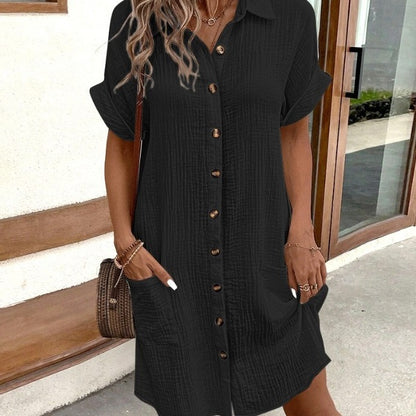 Robe mi-longue boutonnée en lin avec poches