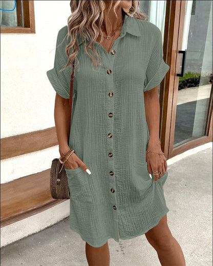 Robe mi-longue boutonnée en lin avec poches