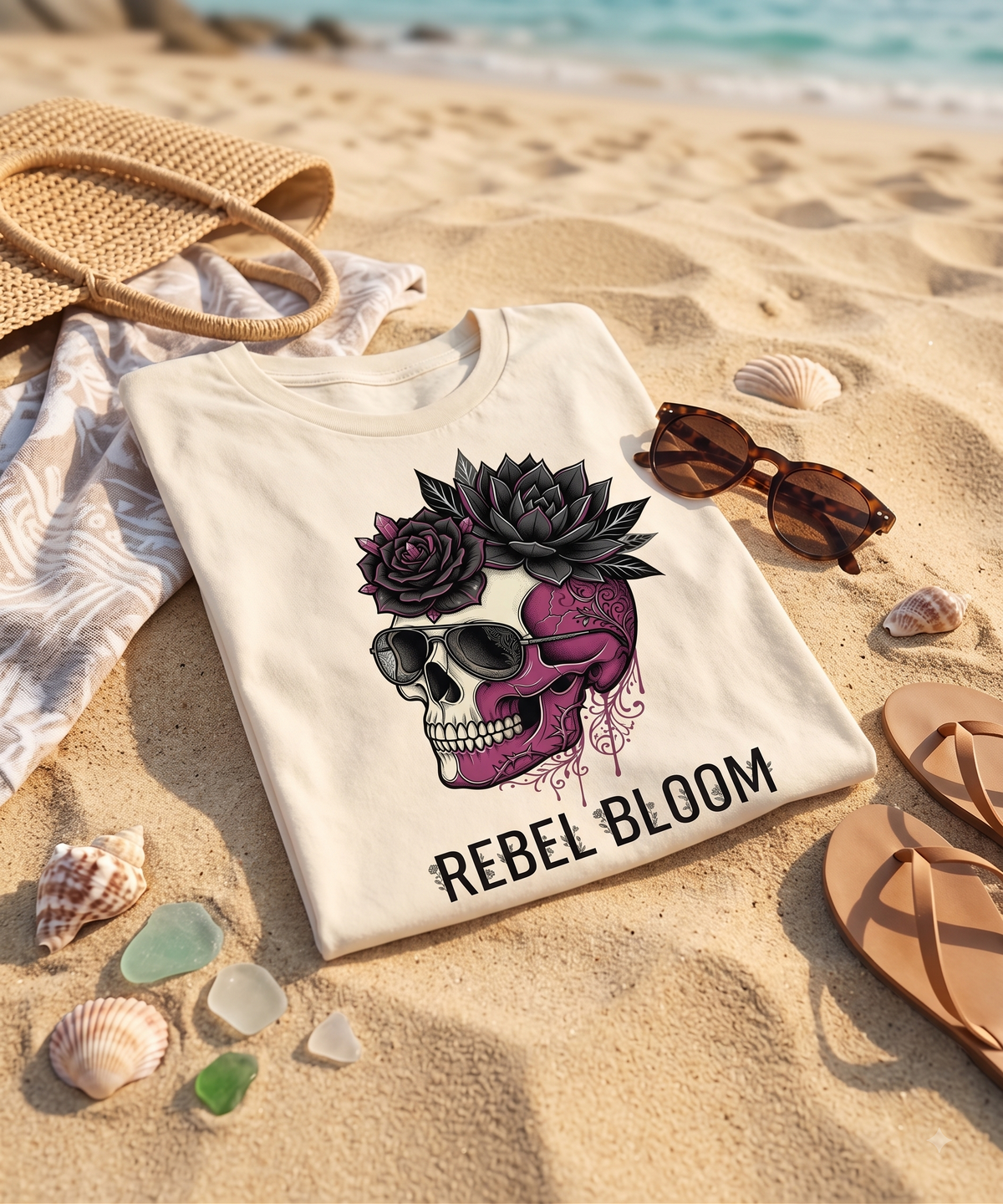 Rebel Bloom Floral Skull PNG - Gothic Rose & Succulent Skull PNG, Vintage Floral Skull Sublimation Design, Alt Edgy Rocker T-Shirt Graphic