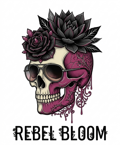 Rebel Bloom Floral Skull PNG - Gothic Rose & Succulent Skull PNG, Vintage Floral Skull Sublimation Design, Alt Edgy Rocker T-Shirt Graphic