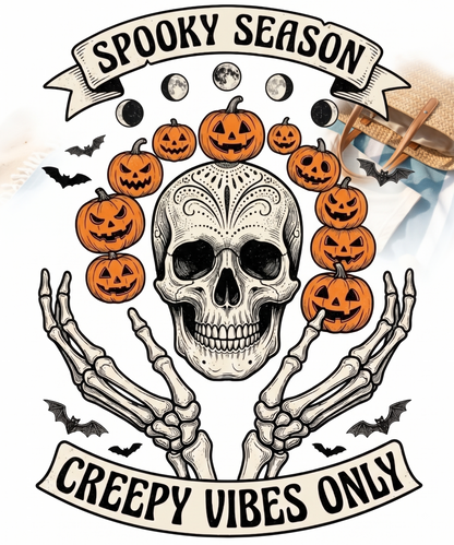 Spooky Season PNG, Creepy Vibes Only PNG, Sugar Skull Halloween PNG, Jack O Lantern Pumpkin Design, Vintage Skeleton Sublimation T-Shirt Clip Art