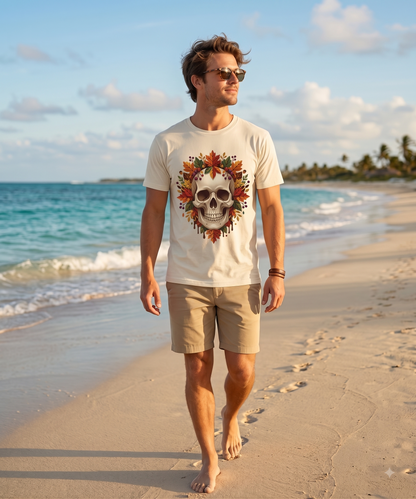 Autumn Skull PNG Design, Fall Foliage Skull Clipart, Botanical Gothic Halloween PNG, Fall Leaves Floral Skeleton Sublimation T-Shirt Design