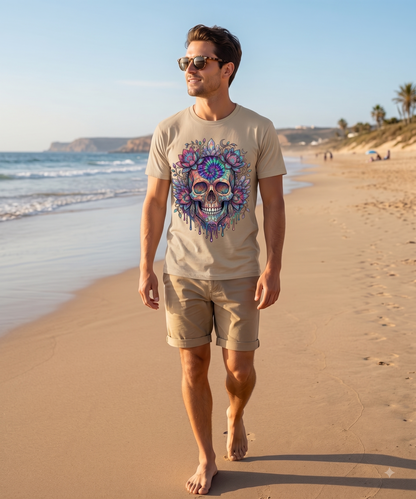 Psychedelic Tie Dye Skull PNG, Crystal Lotus Floral Skull Sublimation Design, Bohemian Sugar Skull Clipart, Mystical Gothic PNG T-Shirt Design