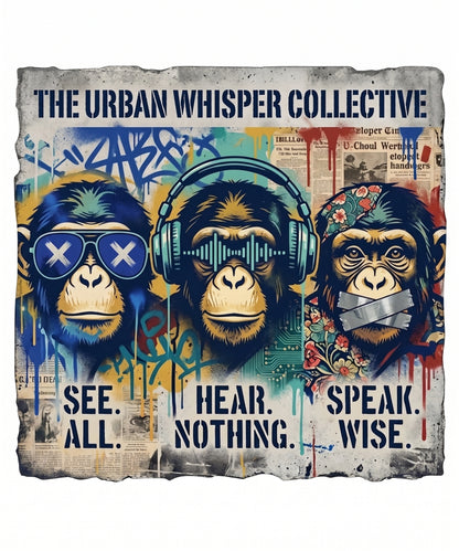 Three Wise Monkeys Street Art PNG, Urban Graffiti Monkey Clipart, See All Hear Nothing Speak Wise Sublimation Design, Edgy Chimp Printable Art