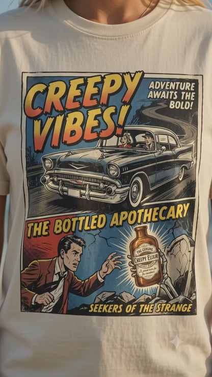 Vintage Horror Comic Poster Design, Creepy Vibes Retro Elixir PNG, Spooky Pop Art Graphic, Halloween Road Trip Digital Print PNG Sublimation