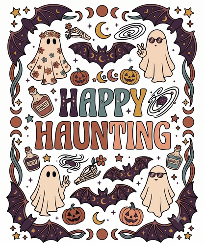 Retro Halloween PNG, Happy Haunting PNG, Floral Floral Ghost Shirt Design, Cute Spooky Season Sublimation, Retro Ghost Clip Art, Halloween